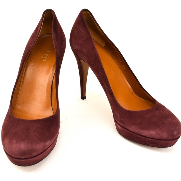 GUCCI: Burgundy, Leather Platform Heels/Pumps - Picture 1 of 8
